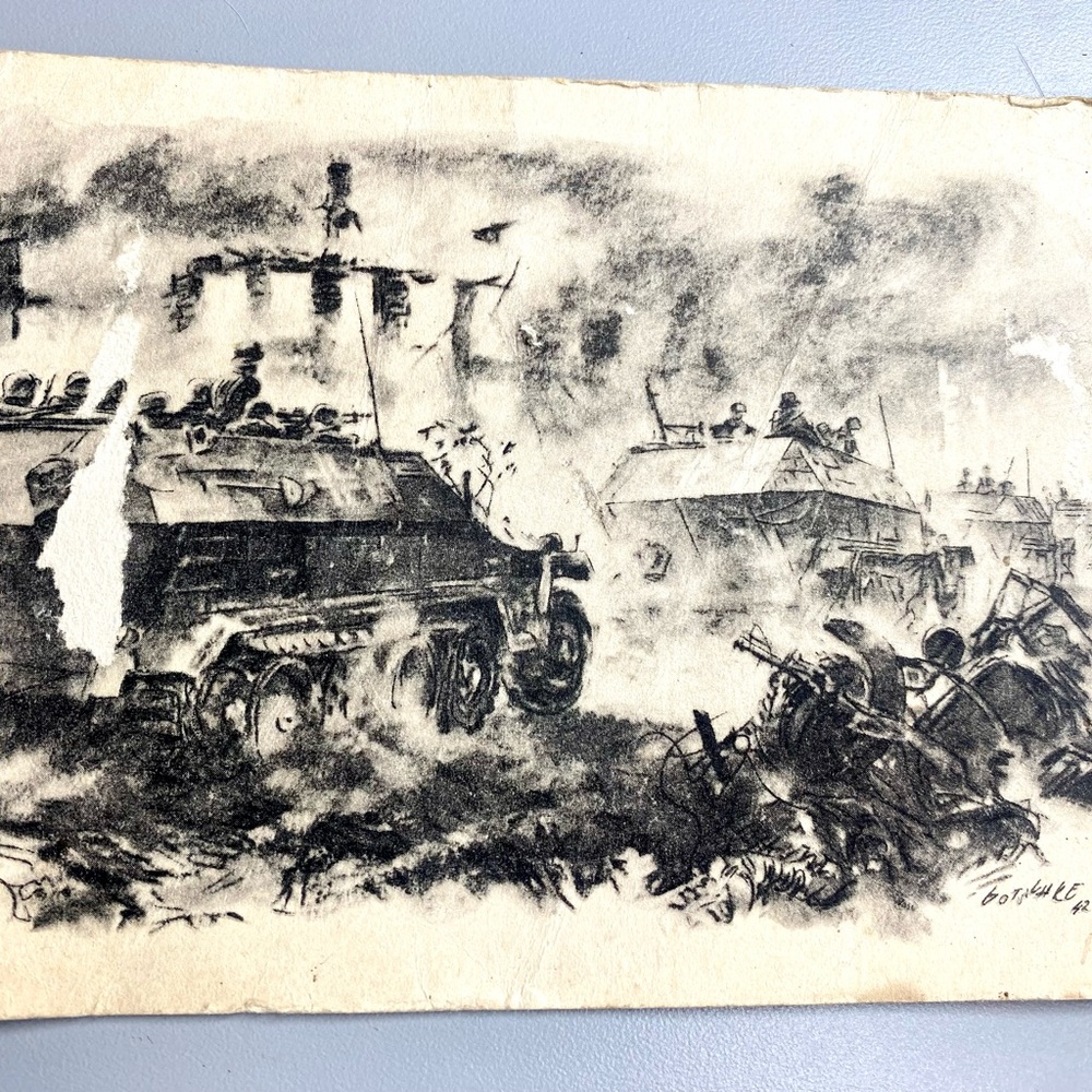 WW11 German postcard. Natzi emblem on back. Slightly damaged.Discounted price